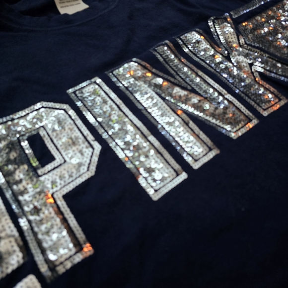 PINK bling navy blue long sleeve - Picture 4 of 6